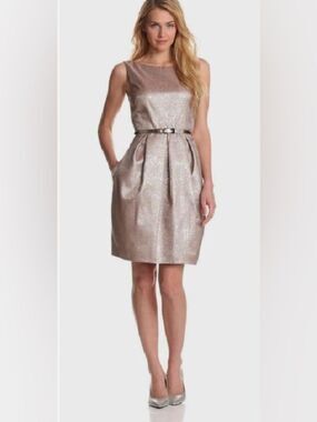 ELIZA J Metallic Jacquard Cocktail Dress Womens 14 Rose Silver Sleeveless Formal